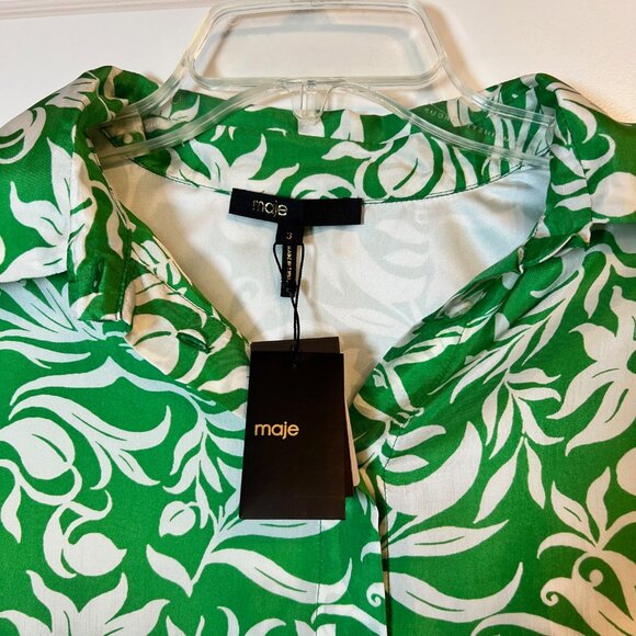 Maje Green White Floral Print Silk Button Down Blouse Size 3 (US L) - Picture 7 of 13